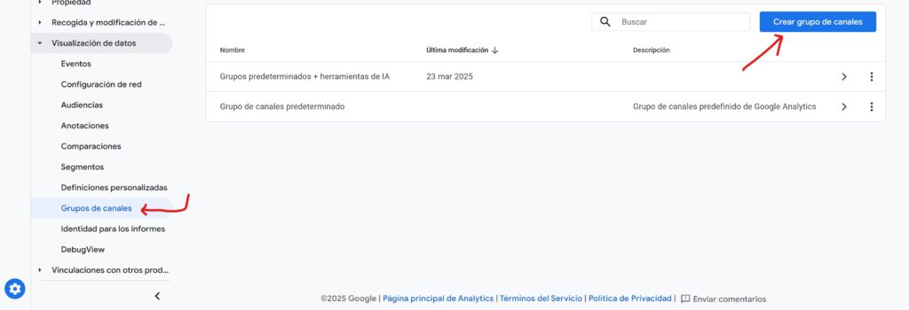 grupo de canales en Google Analytics 4