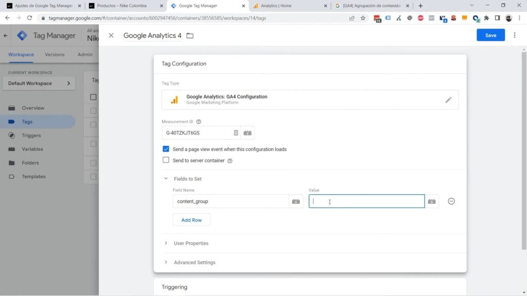 Configuración de etiquetas en Google Tag Manager