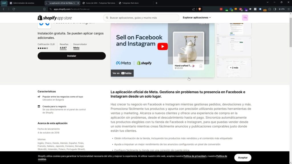 Instalando la aplicación de Facebook