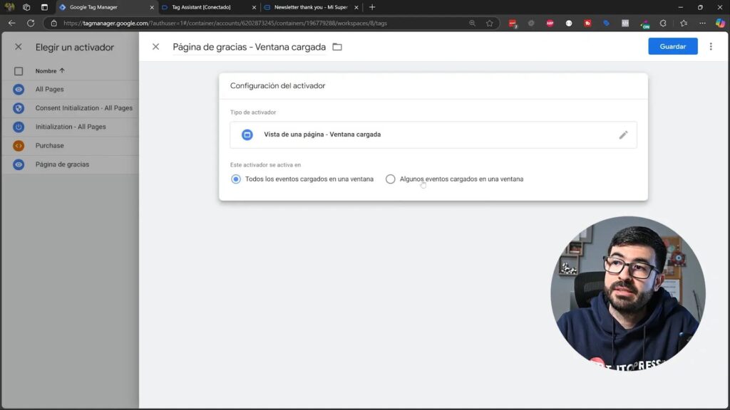 Creación de un activador para la página de gracias