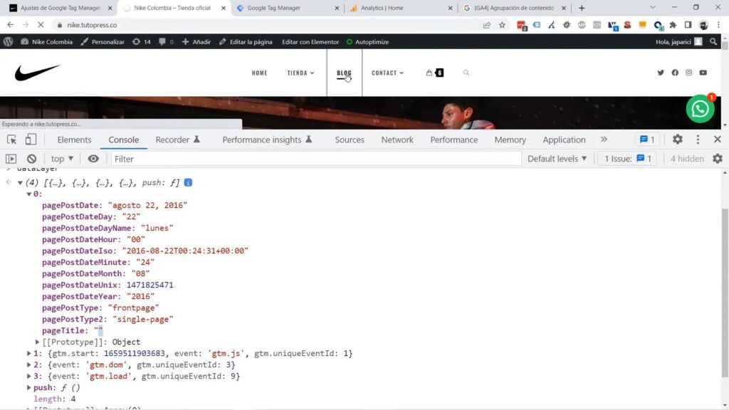 Verificación de datos en la consola