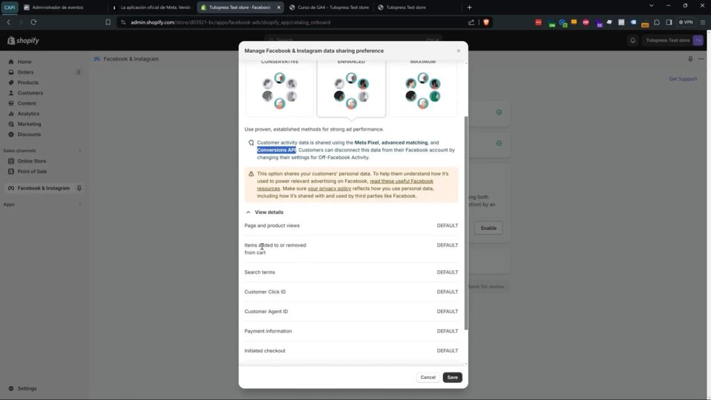 Configurando el nivel de compartición de datos