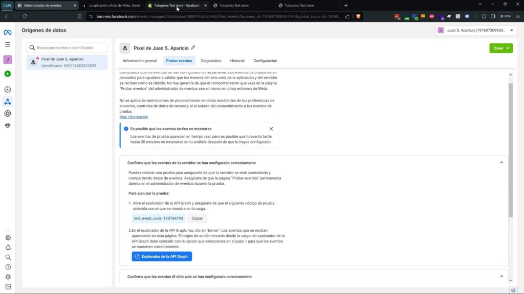 Probador de eventos de Facebook