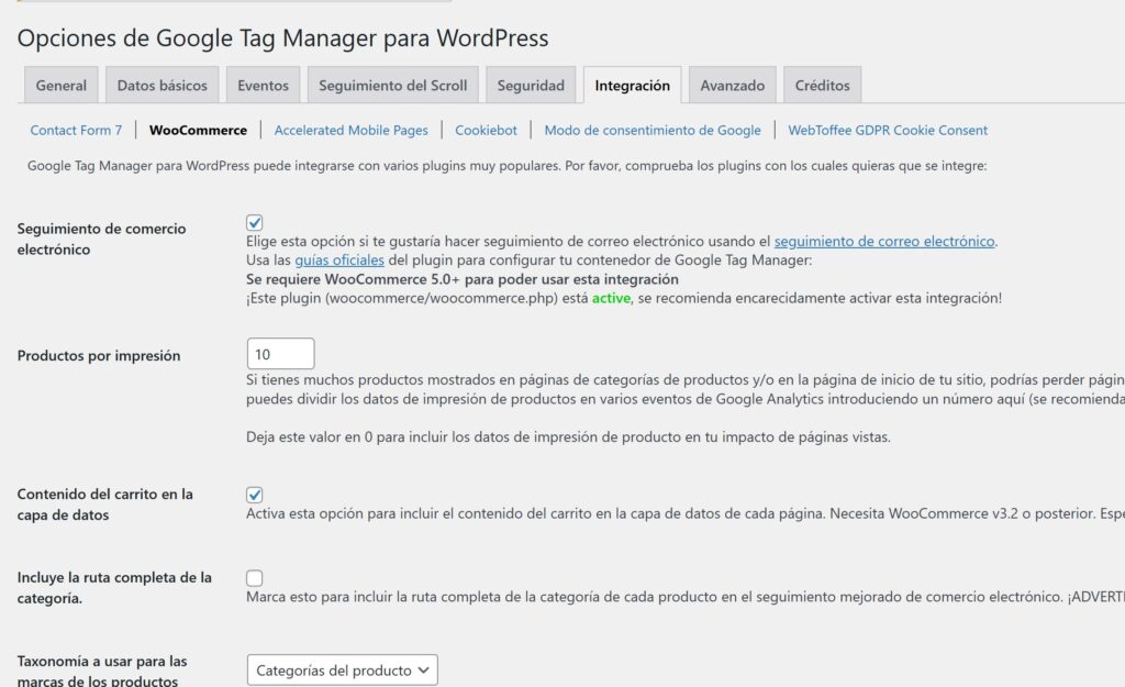 activación de datalayer para comercio electronico en GTM4WP
