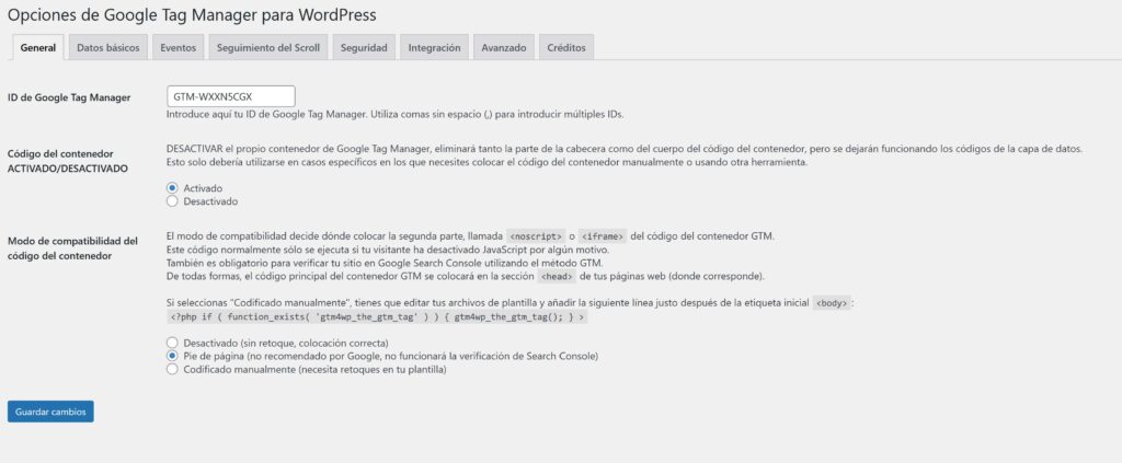 configuración de GTM4WP