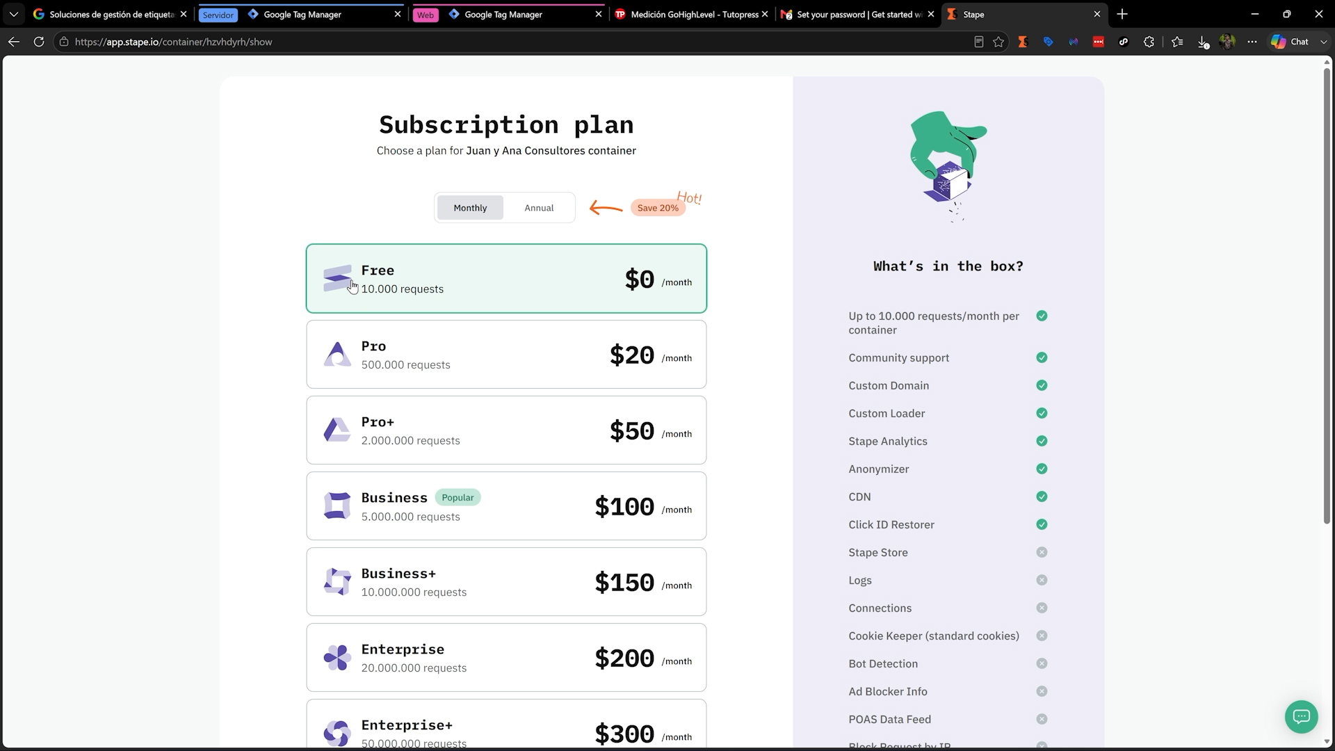 Configurar el contenedor de servidor en Stape con el plan gratuito