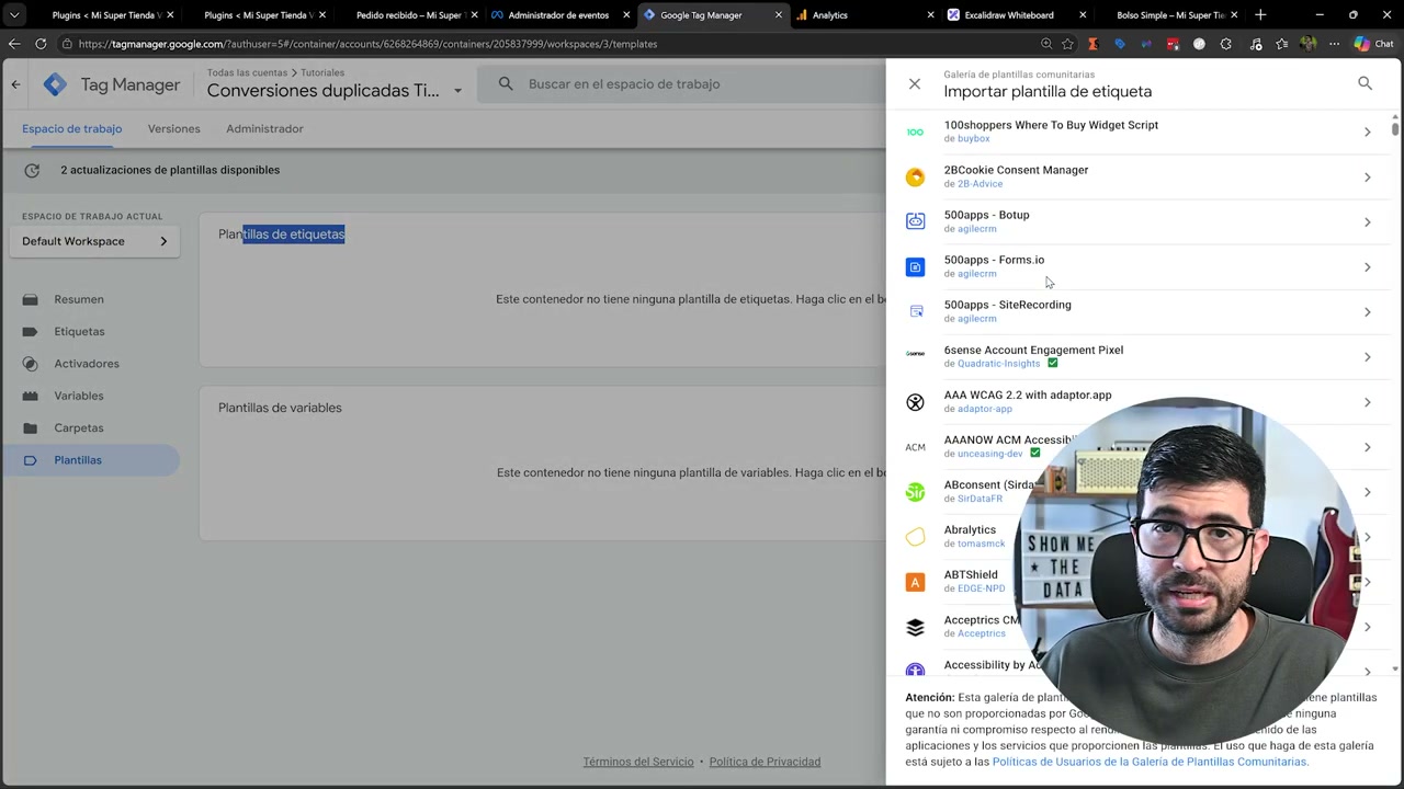 Galeria de plantillas comunitarias de Google Tag Manager para importar la plantilla oficial de Facebook Pixel