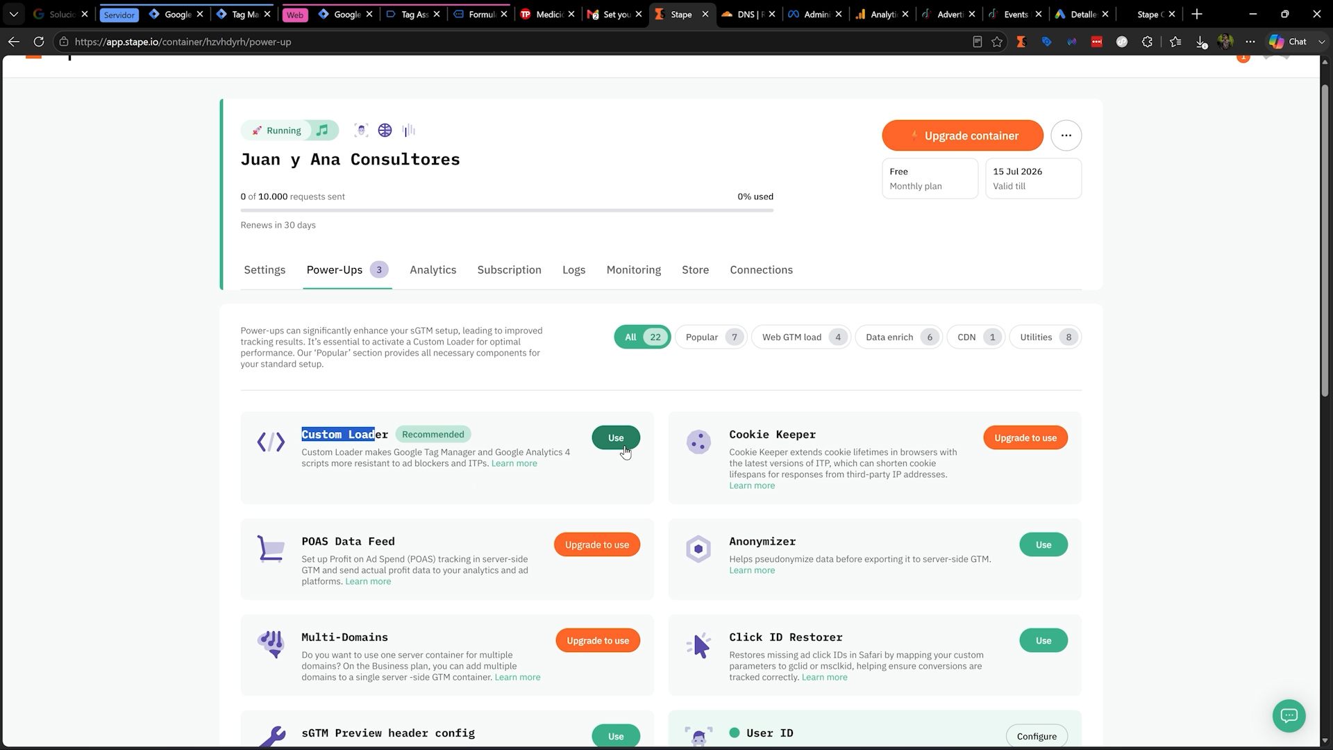 Power-up Custom Loader de Stape para evitar bloqueadores de anuncios