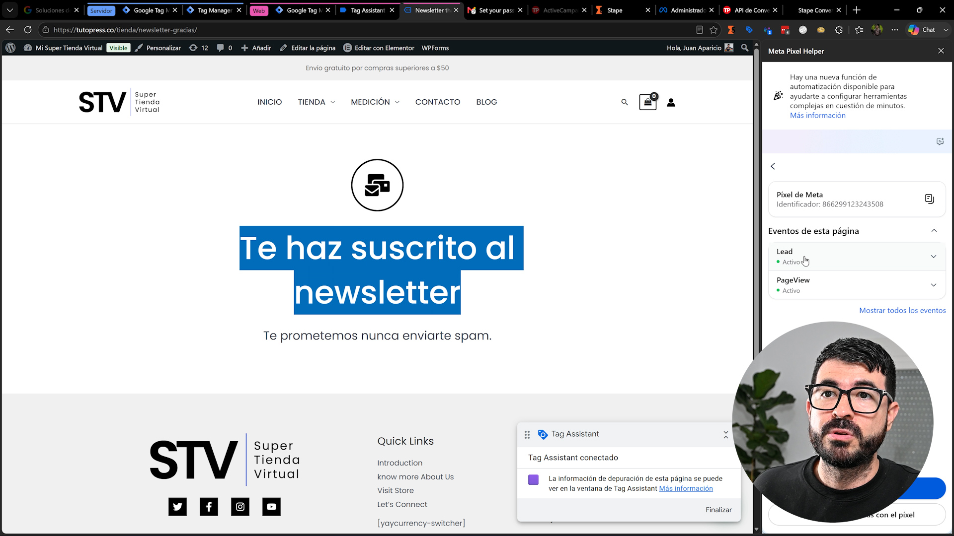 Evento de lead disparado en la pagina de gracias con pixel y API de conversiones de Meta