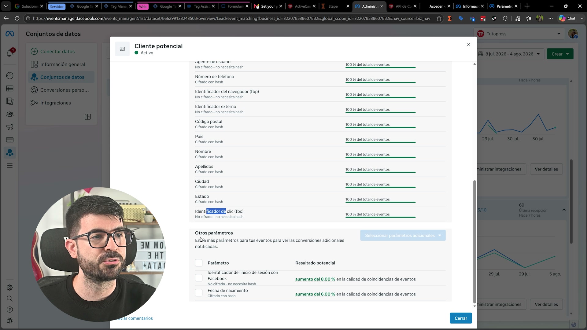 Sección de otros parametros donde Meta indica la información que falta para subir la calidad de coincidencia