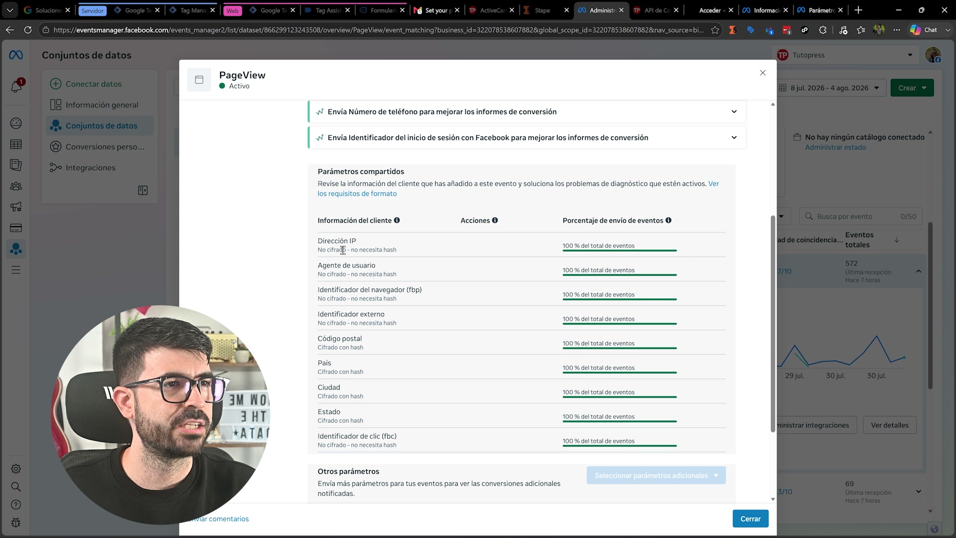 Petición del API de conversiones con los parametros de usuario del evento Lead enviados a Meta desde el servidor